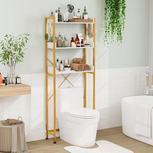 Over The Toilet Storage Rack with Hooks and Adjustable Bottom Bar-White view 2