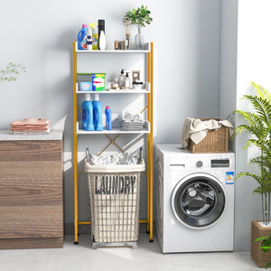 Over The Toilet Storage Rack with Hooks and Adjustable Bottom Bar-White view 3