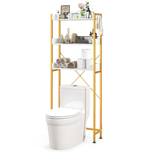 Over The Toilet Storage Rack with Hooks and Adjustable Bottom Bar-White view 4