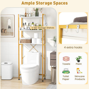 Over The Toilet Storage Rack with Hooks and Adjustable Bottom Bar-White view 7