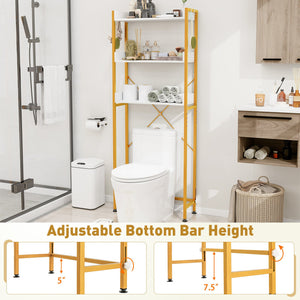 Over The Toilet Storage Rack with Hooks and Adjustable Bottom Bar-White view 8
