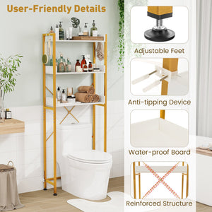 Over The Toilet Storage Rack with Hooks and Adjustable Bottom Bar-White view 9