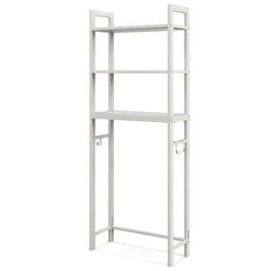 Over-The-Toilet Storage Shelf Space Saving Metal Bathroom Organizer Hooks-White view 4