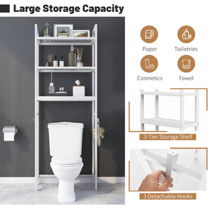 Over-The-Toilet Storage Shelf Space Saving Metal Bathroom Organizer Hooks-White view 6