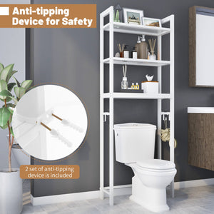Over-The-Toilet Storage Shelf Space Saving Metal Bathroom Organizer Hooks-White view 8