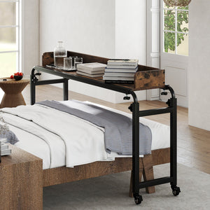 Overbed Desk with Wheels Queen Size Mobile Bed Desk with Adjustable Height-Brown view 2