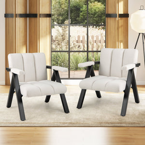 Oversized Accent Chair with Metal Frame and Armrests-Beige view 5