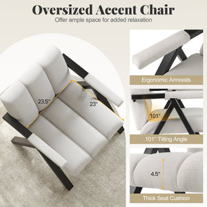 Oversized Accent Chair with Metal Frame and Armrests-Beige view 7