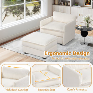 Oversized Accent Chair with Ottoman with Soft Corduroy Cushions-Beige view 7