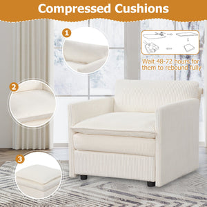 Oversized Accent Chair with Ottoman with Soft Corduroy Cushions-Beige view 9