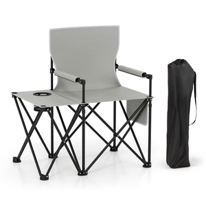 Oversized Camping Chair with Side Table and 2 Storage Pockets-Gray