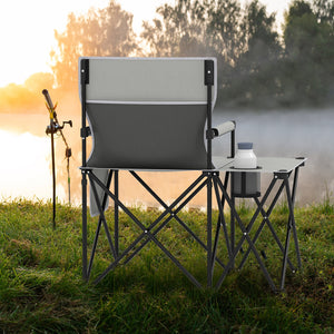 Oversized Camping Chair with Side Table and 2 Storage Pockets-Gray view 2
