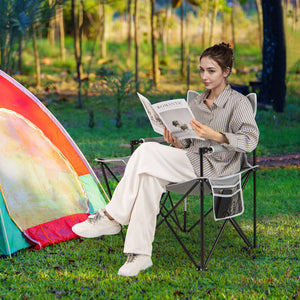 Oversized Camping Chair with Side Table and 2 Storage Pockets-Gray view 3
