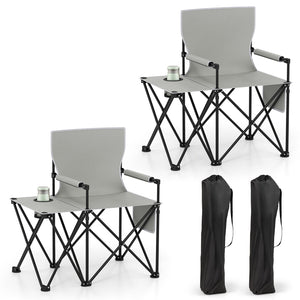 Oversized Camping Chair with Side Table and 2 Storage Pockets-Gray view 4