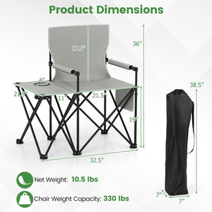 Oversized Camping Chair with Side Table and 2 Storage Pockets-Gray view 5