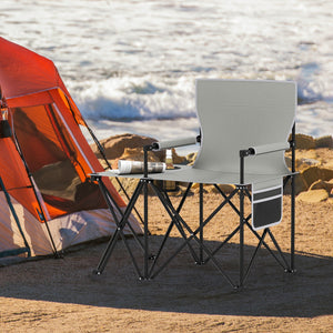 Oversized Camping Chair with Side Table and 2 Storage Pockets-Gray view 6