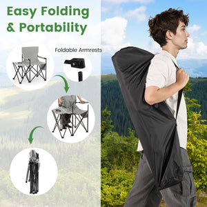 Oversized Camping Chair with Side Table and 2 Storage Pockets-Gray view 7