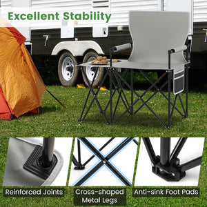 Oversized Camping Chair with Side Table and 2 Storage Pockets-Gray view 8