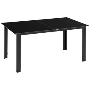 Aluminium Outdoor Dining Table for 6, 59" x 35" Rectangle Patio Table with Tempered Glass Tabletop, for Garden, Backyard, Lawn, Balcony, Black