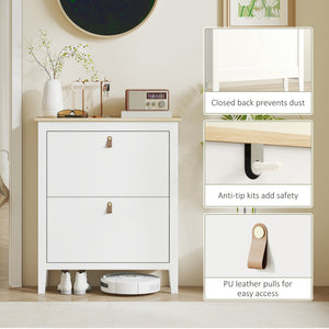 Narrow Shoe Cabinet with 2 Flip Drawers, Adjustable Shelves for Entryway, Holds 10-14 Pairs, White – view 6