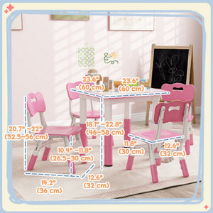 Qaba 5 Pieces Toddler Table and Chair Set, Height Adjustable Activity Table and Chair Set for Nursery Classroom