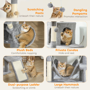 76" Large Cat Tree for Indoor Cats with 8 Scratching Posts, 3 Plush Beds, 2 Hammocks, 2 Large Condos, Ramp – view 11