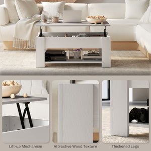 Lift Top Coffee Table with Hidden Storage Compartment and Open Shelf, Center Table for Living Room, Grey – view 12