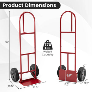 P-Handle Sack Truck with 10 Inch Wheels and Foldable Load Area-Red view 5