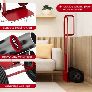 P-Handle Sack Truck with 10 Inch Wheels and Foldable Load Area-Red view 9