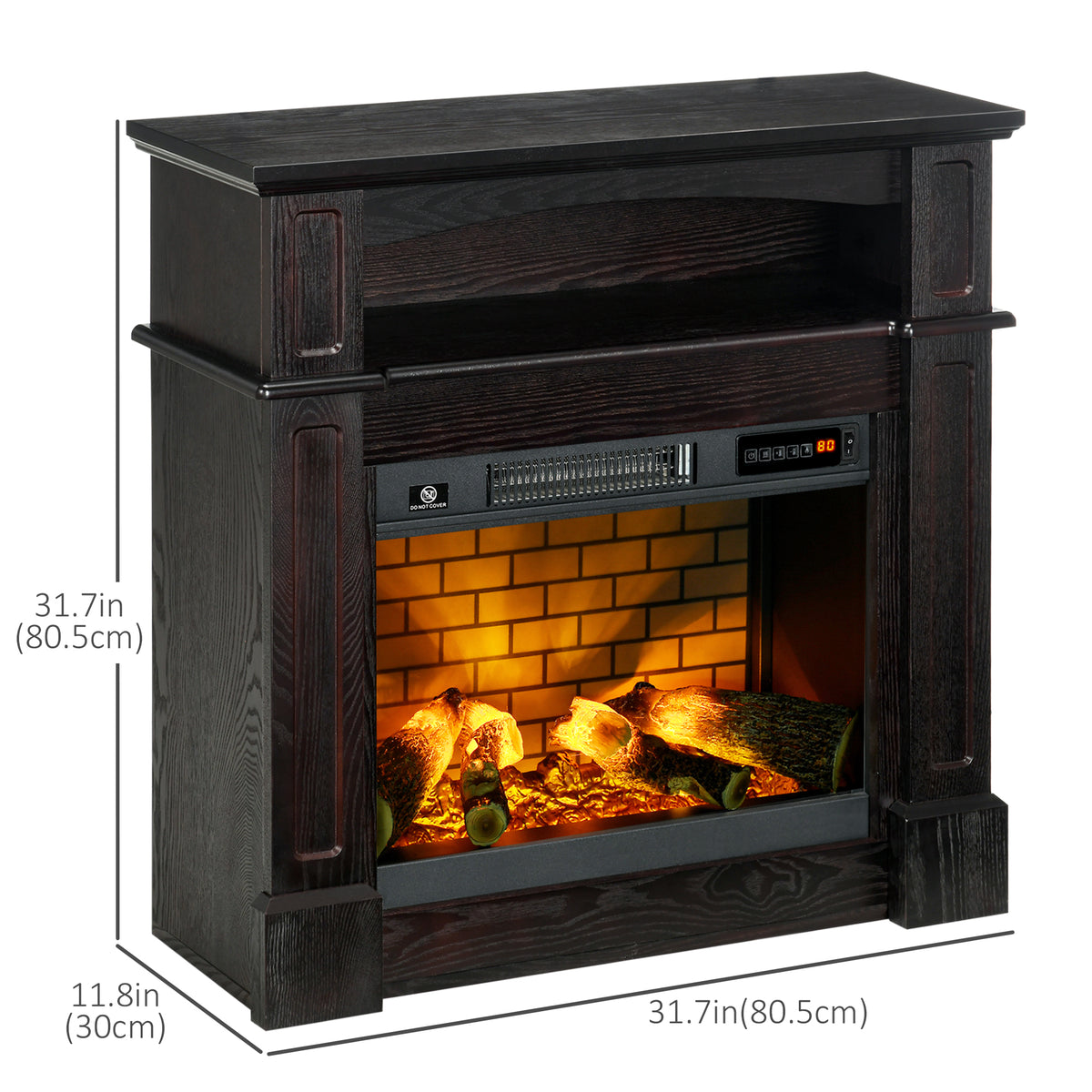Electric Fireplace with Mantel, Freestanding Heater Corner Firebox with Remote Control, 700W/1400W, Brown – view 2