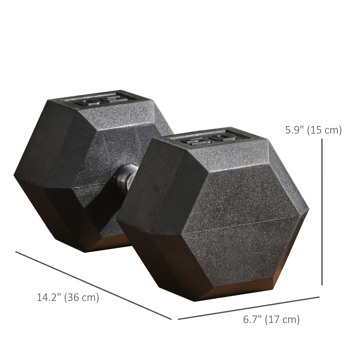 Soozier 2 x 50lbs Rubber Dumbbells Weight Set, Dumbbell Hand Weight for Body Fitness Training, Home Office Gym, Black