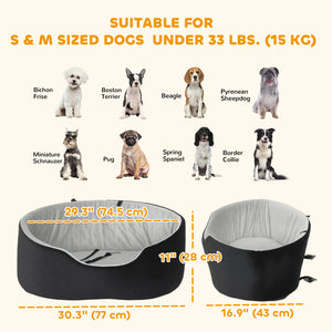Dog Car Seat for Small Medium Pets, Detachable Washable Pet Bed with Cushion and Safety Belt for Dog Under 33lbs, Black