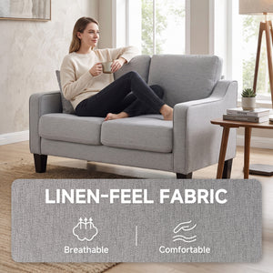 Loveseat Sofa, Modern Couch with Pocket Spring, Linen Upholstered, Thick Padded, Beige – view 19