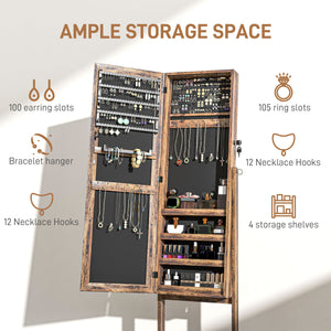Mirror Jewelry Cabinet Armoire, Lockable Jewelry Organizer with Full-Length Mirror, 3 Angle Adjustable, Grey – view 10