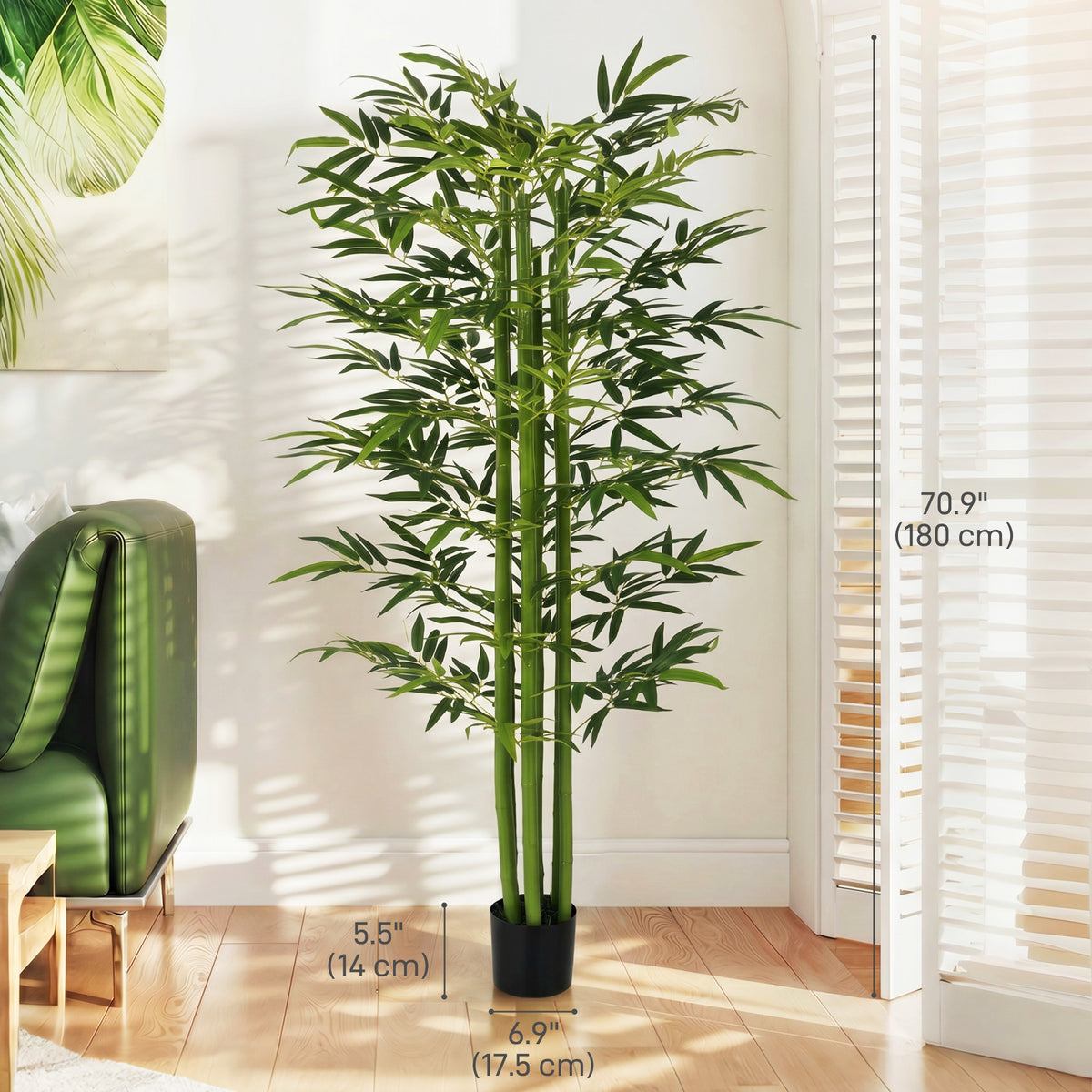 Indoor Fake Plants, Artificial Bamboo Tree with Adjustable Shape for Home Office Living Room Decor, Green