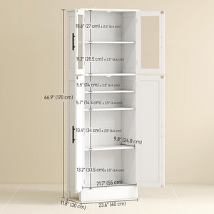 Tall Bathroom Cabinet with Glass Doors, Space-Saving Unit with Adjustable Shelves, Freestanding Storage, White