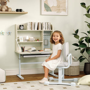 Qaba Kids Desk and Chair Set with Tilting Desktop, Adjustable Height, Drawer and Shelves for Boys Girls Ages 3-12
