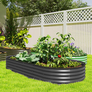 7 x 3 x 1ft Galvanized Raised Garden Bed Kit, Metal Planter Box with Safety Edging, Dark Grey