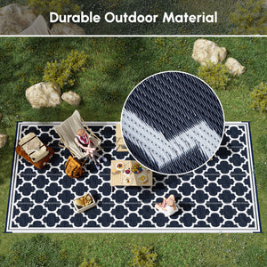 Reversible Outdoor RV Rug, 9' x 18' Patio Floor Mat, Plastic Straw Rug for Backyard, Deck, Picnic, Beach, Camping, Black and Beige