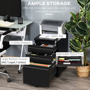 3 Drawer Filing Cabinet, Lockable Office Storage Cabinet on Wheels for Legal, Letter, A4 Files, Black – view 4