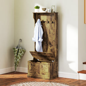 4-In-1 Hall Tree with Coat Rack, Top Shelf, Shoe Storage and Bench Seat, Entryway Bench with 4 Hooks