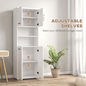 Bathroom Cabinet, Freestanding Linen Cabinet with Open Shelves and Cupboards, 23.6"x13.2"x72", White