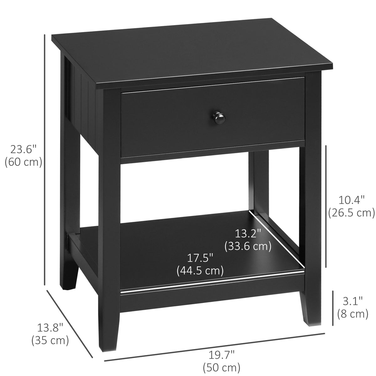 Modern Style Nightstand, Small End Table with Drawer and Storage Shelf for Bedroom, Living Room, Black – view 2