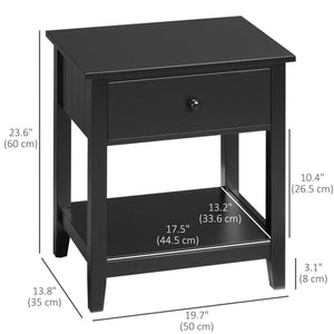 Modern Style Nightstand, Small End Table with Drawer and Storage Shelf for Bedroom, Living Room, Black – view 2