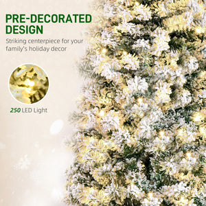 6ft Prelit Artificial Pencil Christmas Tree, Snow Flocked Slim Xmas Tree with Warm White LED Lights - Green – view 5