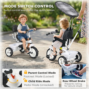 Qaba 6 in 1 Kids Tricycle with Removable Handlebar and Canopy, Navy