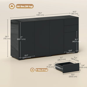 Kitchen Sideboard Storage Cabinet, Modern Coffee Bar with Push-Open Design and 2 Drawers for Living Room – view 12