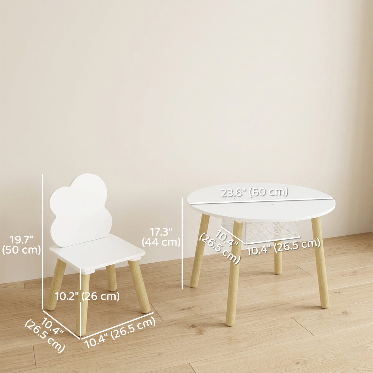 Qaba 3 Pieces Kids Table and Chair Set, Activity Table and Chair Set with Cloud-Shaped Chairs, Mesh Bag