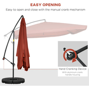Offset Patio Umbrella with Net and Umbrella Base, Adjustable Cantilever Canopy with Cross Base, Weight Plates and 8 Ribs for Backyard, Poolside, Garden, Wine Red