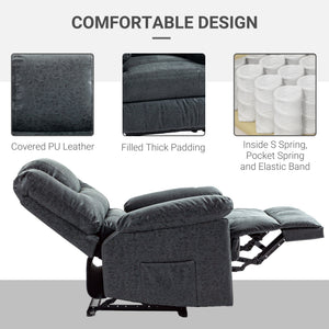 PU Leather Reclining Chair, Manual Recliner Chair for Living Room with Footrest, 2 Side Pockets, Steel Frame, Black
